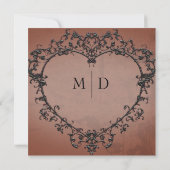 Save The Date Gothique Noir & Rust Filigree Mariage de coeur (Dos)