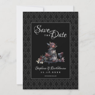 Save The Date Gothique Photo en Damassé Noir Faire Part de Conse