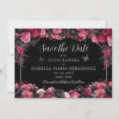 Save The Date Gothique rose rouge et noir Moody Quinceañera (Devant)