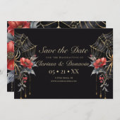 Save The Date Gothique Rouge & Or Floral Spider Web Handfasting (Devant / Derrière)