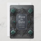Save The Date Gothique Turquoise bleu gris floral photo Enregist (Devant)