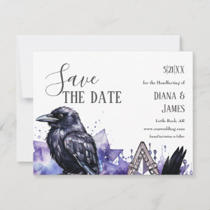 Save The Date Gothique Violet Diamant et Plumes Noires Manipulat