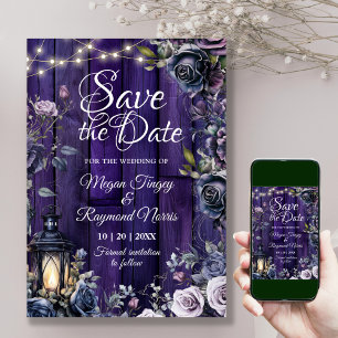 Save The Date Gothique Violet foncé Floral Rustique Plaques en b