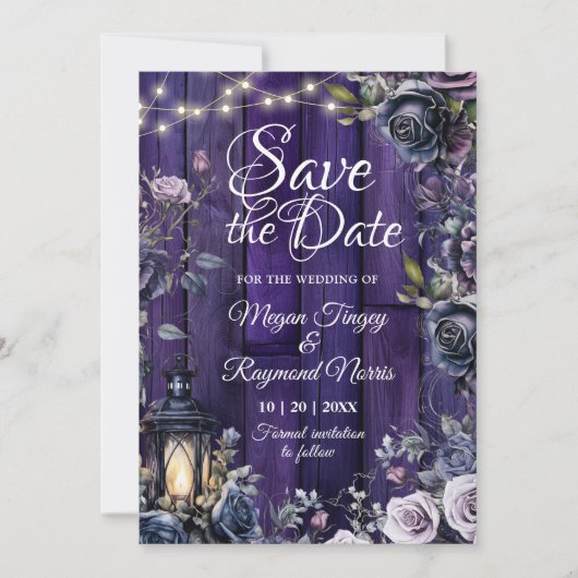 Save The Date Gothique Violet foncé Floral Rustique Plaques en b (Devant)