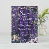 Save The Date Gothique Violet foncé Floral Rustique Plaques en b (Debout devant)