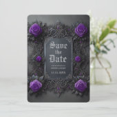 Save The Date Gothique Violet Gris Floral Mariage Enregistrer la (Debout devant)