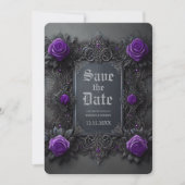 Save The Date Gothique Violet Gris Floral Mariage Enregistrer la (Devant)