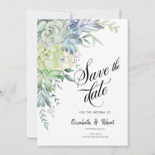 Save The Date Gouache Succulentes Désert Points Épargnez La Date (Devant)