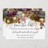 Save The Date Goud Bloemrozen Lichten Wit (Voorkant / Achterkant)