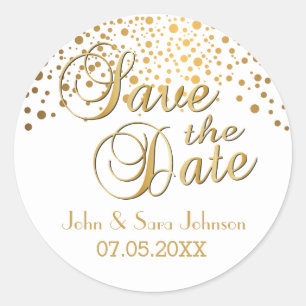 Save the date   Goud Stip   Personaliseren Ronde Sticker