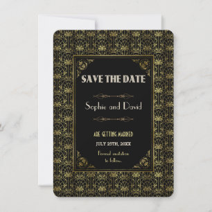 Save The Date   Goud Zwart Bruisende Jaren 20 Art  Kaart