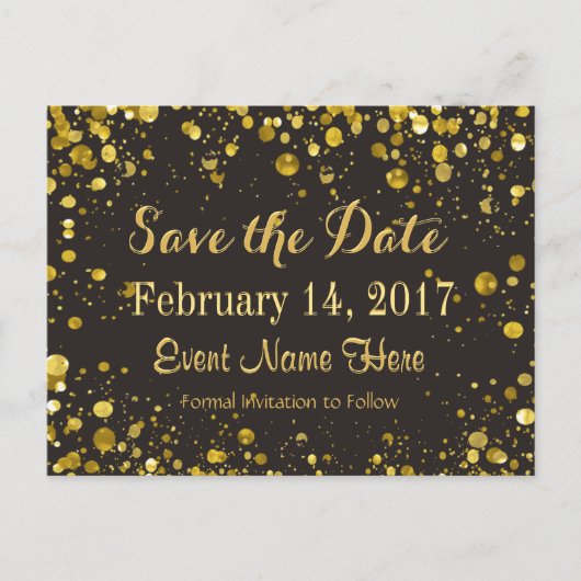 Save the date | Gouden Confetti Aankondigingskaart (Voorkant)