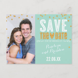SAVE THE DATE gouden glitter confetti trendy munt Aankondigingskaart