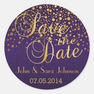 Save the date   Gouden Stippen en Paarse   persona Ronde Sticker