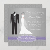 Save The Date Gown, tuxedo sur gris Enregistrer la date Invitati (Devant / Derrière)