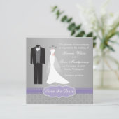 Save The Date Gown, tuxedo sur gris Enregistrer la date Invitati (Debout devant)