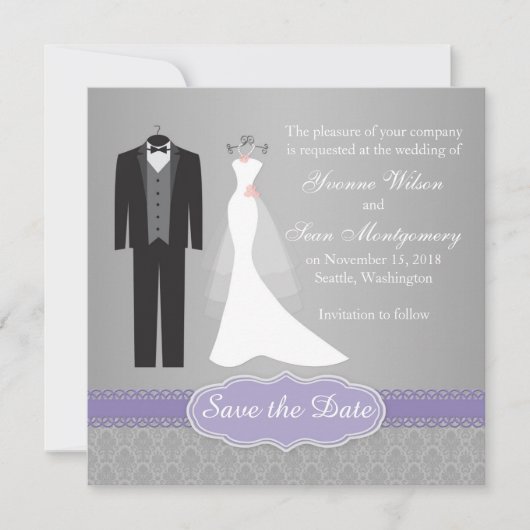 Save The Date Gown, tuxedo sur gris Enregistrer la date Invitati (Devant)