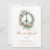 Save The Date Graceful Floral Wood Peace Symbol Photo Wedding (Devant)