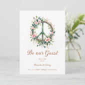 Save The Date Graceful Floral Wood Peace Symbol Photo Wedding (Debout devant)