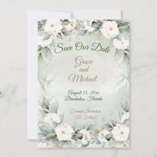 Save The Date Graceful Green Mariage Appartement Enregistrer La  (Devant)