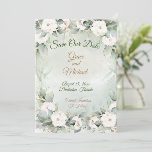 Save The Date Graceful Green Mariage Appartement Enregistrer La  (Debout devant)