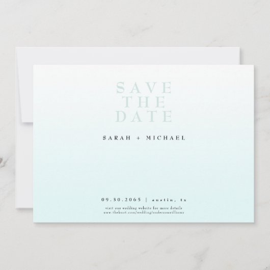 Save The Date Gradient bleu glace Mariage tout simplement modern (Devant)