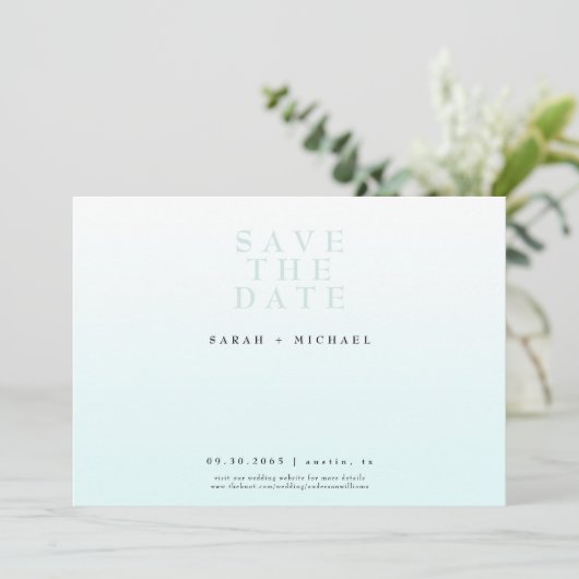 Save The Date Gradient bleu glace Mariage tout simplement modern (Debout devant)