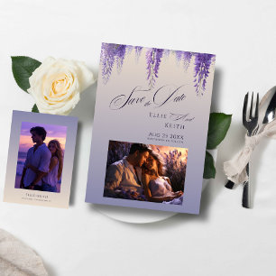 Save The Date Gradient Whimsical Violet Floral 2 Mariage photo