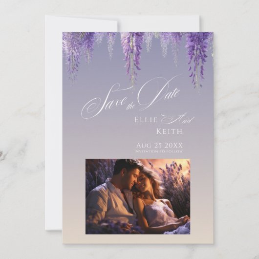 Save The Date Gradient Whimsical Violet Floral 2 Mariage photo (Devant)