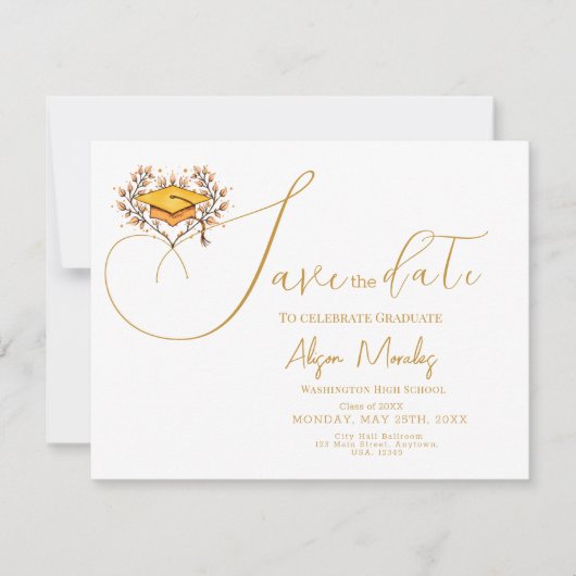 Save The Date Graduation 2025 Enregistrer la date Casquette Or (Devant)