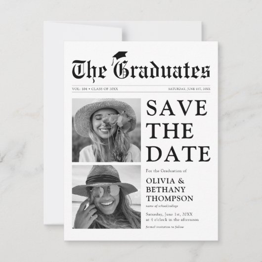 Save The Date Graduation Conjointe De Journaux Économisez La Dat (Devant)
