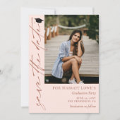 Save The Date Graduation en calligraphie rose et laiton (Devant)