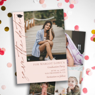 Save The Date Graduation en calligraphie rose et laiton