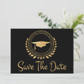 Save The Date Graduation Enregistrer La Date Emblem Or Grad Casq (Debout devant)