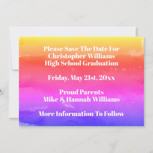 Save The Date Graduation Enregistrer La Date Simple Rainbow Grad (Dos)