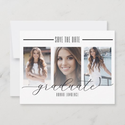 Save The Date Graduation moderne en noir et blanc Enregistrer la (Devant)