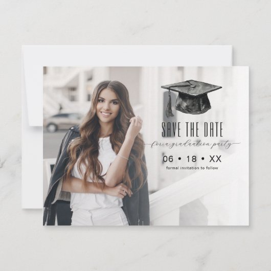 Save The Date Graduation moderne en noir et blanc Enregistrer la (Dos)