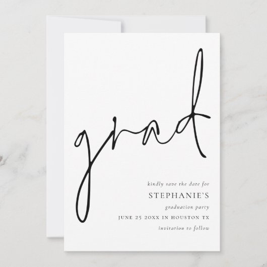 Save The Date Graduation Moderne Script Grad Enregistrer la date (Devant)