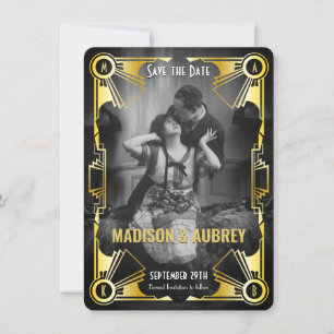 Save The Date Grand Mariage Art Déco Gatsby Gold & Black Photo