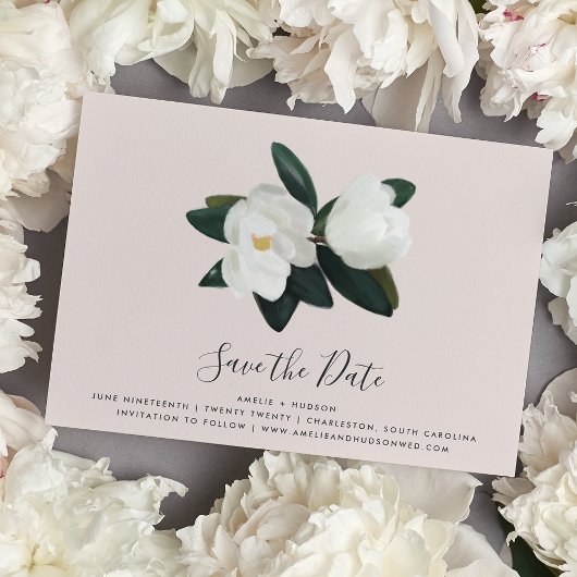 Save The Date Grandiflora | Blush Pink & White Magnolia Mariage