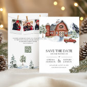 Save The Date Grange rouge Noël d'hiver Code QR Photo Mariage