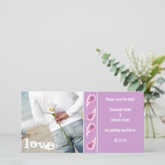 Save The Date Grape & Paisley Rose Enregistrer la date avec votr (Debout devant)