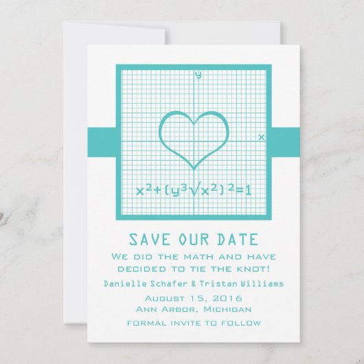 Save The Date Graphique de mathématiques cardiaques turquoises E (Devant)