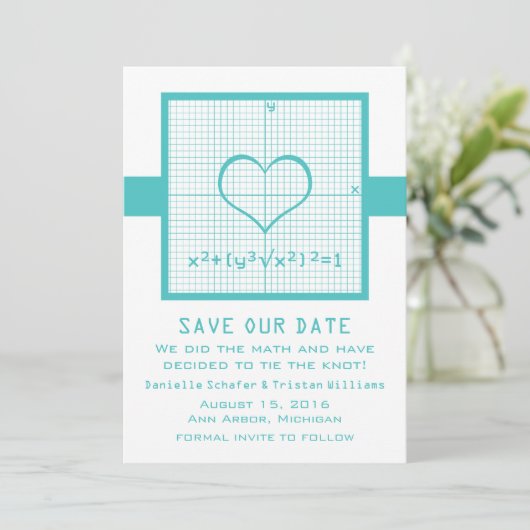 Save The Date Graphique de mathématiques cardiaques turquoises E (Debout devant)