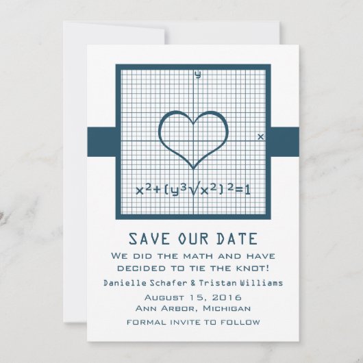 Save The Date Graphique en mathématiques du coeur bleu Enregistr (Devant)