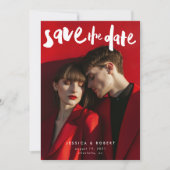 Save The Date Gras Edgy Modern Brush Script Mariage photo (Devant)