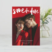 Save The Date Gras Edgy Modern Brush Script Mariage photo (Debout devant)