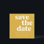 Save The Date Gras minimaliste Carré moutarde jaune basique<br><div class="desc">Annoncez votre grande journée dans le style avec cette carte audacieuse et minimaliste Save the Date. Doté d'une typographie serif surdimensionnée, d'un blanc immaculé et d'un arrière - plan jaune moutarde chaleureux, ce design allie élégance intemporelle et simplicité moderne. Idéal pour les couples qui planifient un mariage de ville chic,...</div>