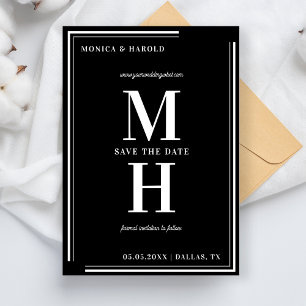 Save The Date Gras minimaliste Monogramme Mariage noir et blanc