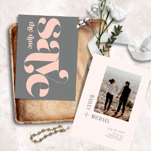 Save The Date Gras minimaliste Photo Vintage Coral Gris